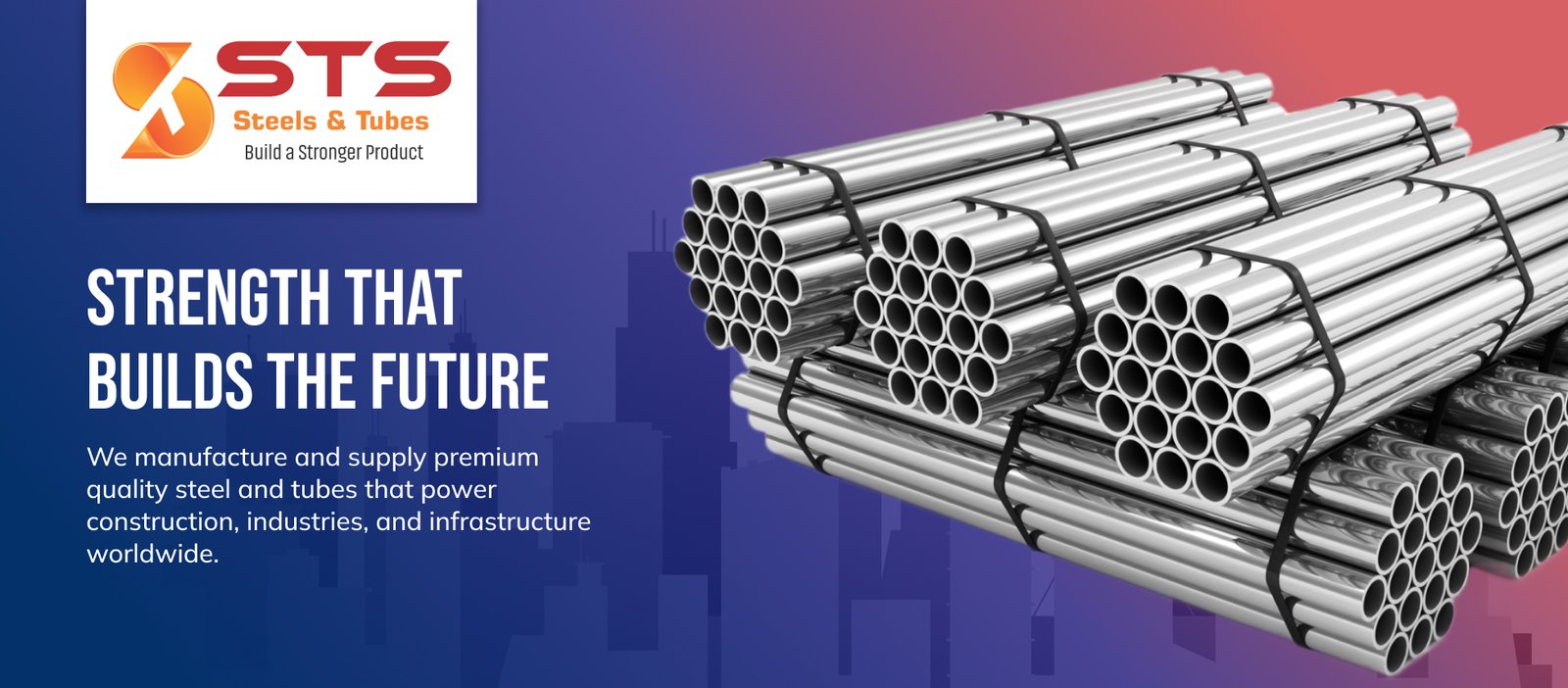 Steel pipes stacked in bundle representing industrial manufacturing and supply