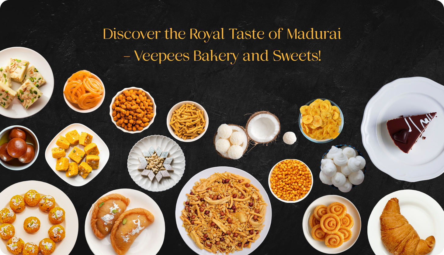 Assorted bakery sweets and snacks arranged on a table showcasing Veepees Bakery products