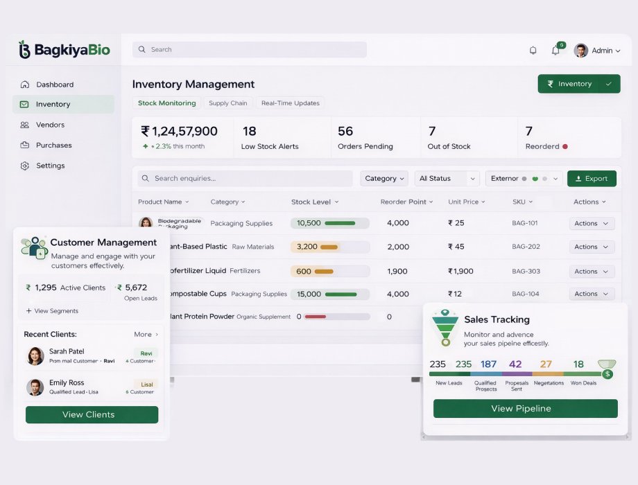 Order and inventory management dashboard interface