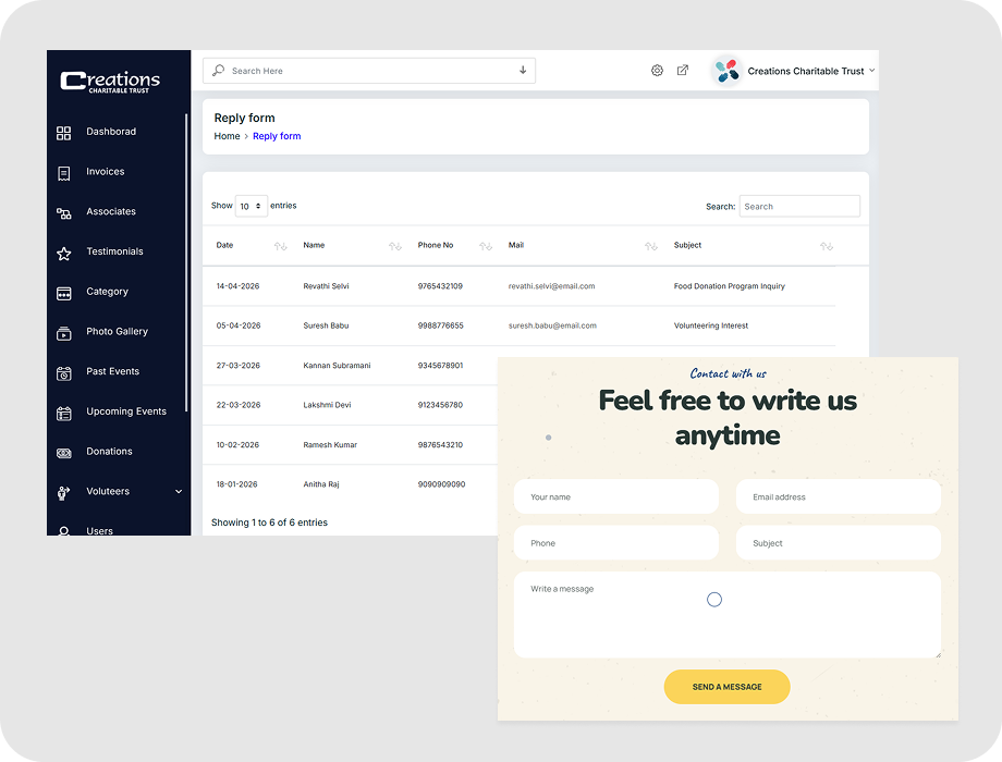 Inquiry management system with request tracking interface