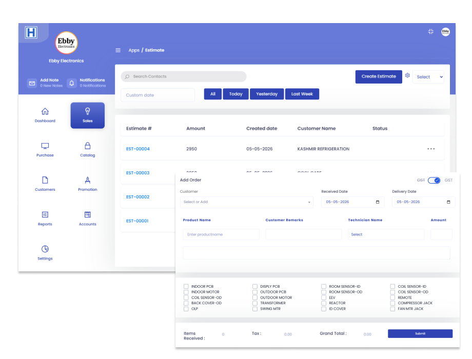 Real-time system interface showing live updates and tracking