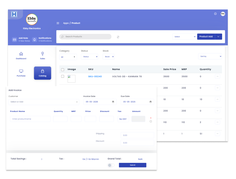 Inventory management system showing stock tracking