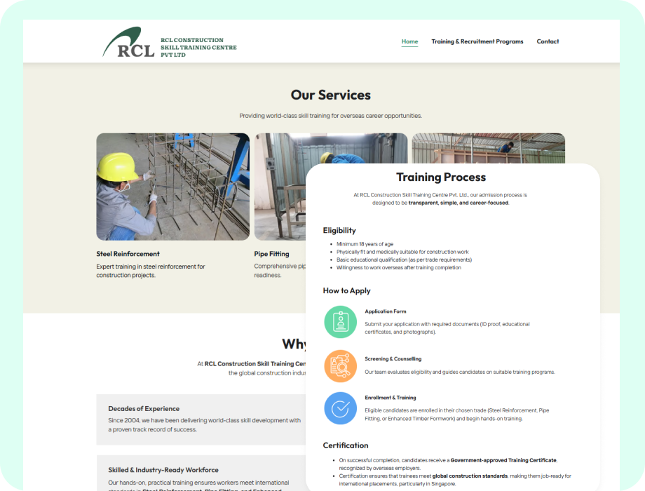 Modern responsive website design for construction training institute