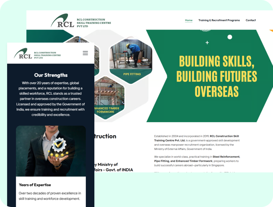 Responsive website development preview on mobile and desktop devices